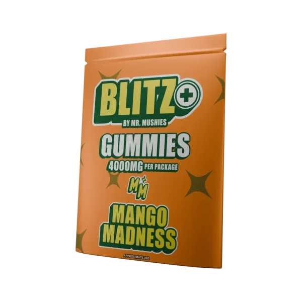 Mr. Mushies BLITZ Mango Madness Gummies – Mango-flavored THC and mushroom-infused edibles