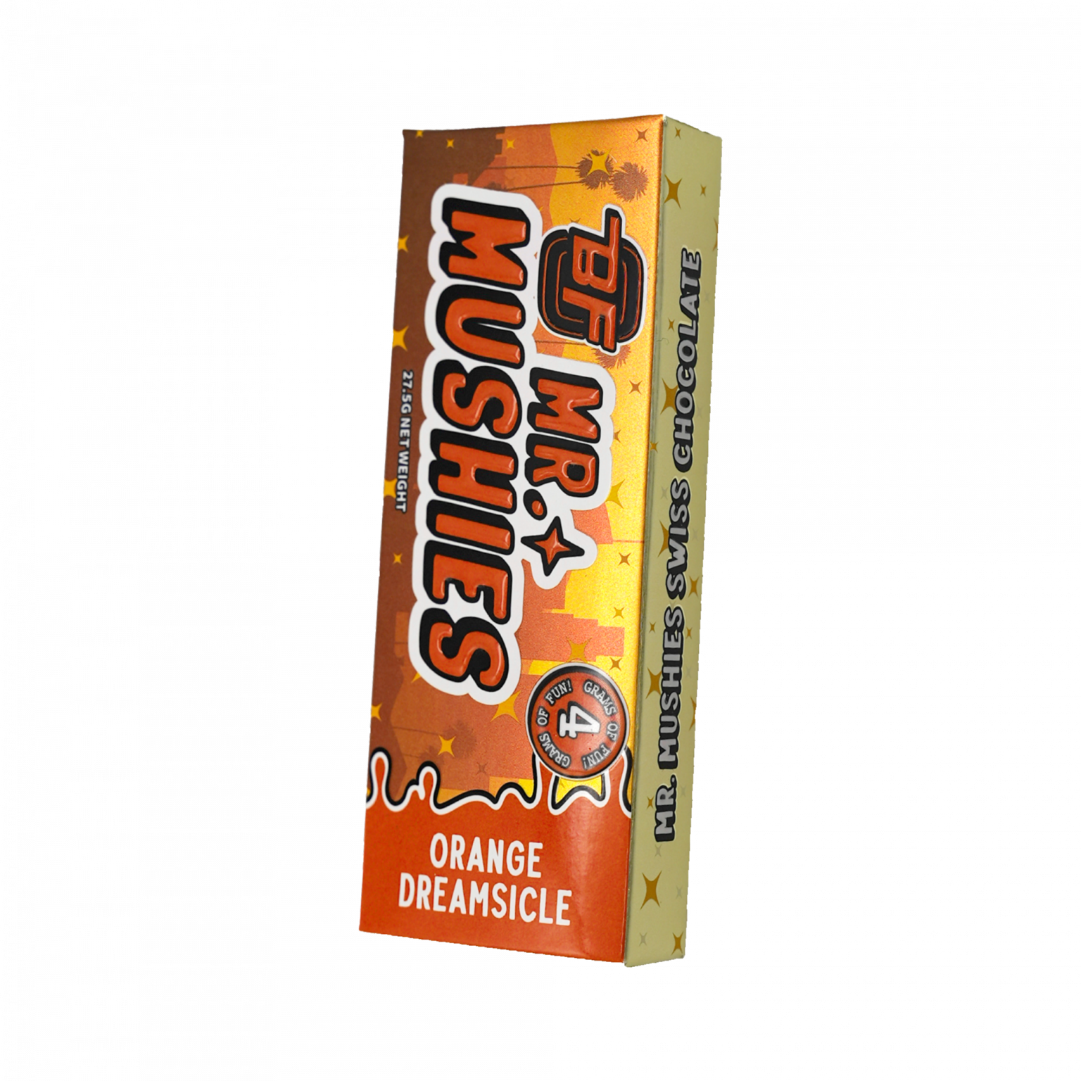Mr. Mushies ORANGE CREAMSICLE chocolate bar infused with orange and vanilla flavors and psilocybin mushrooms