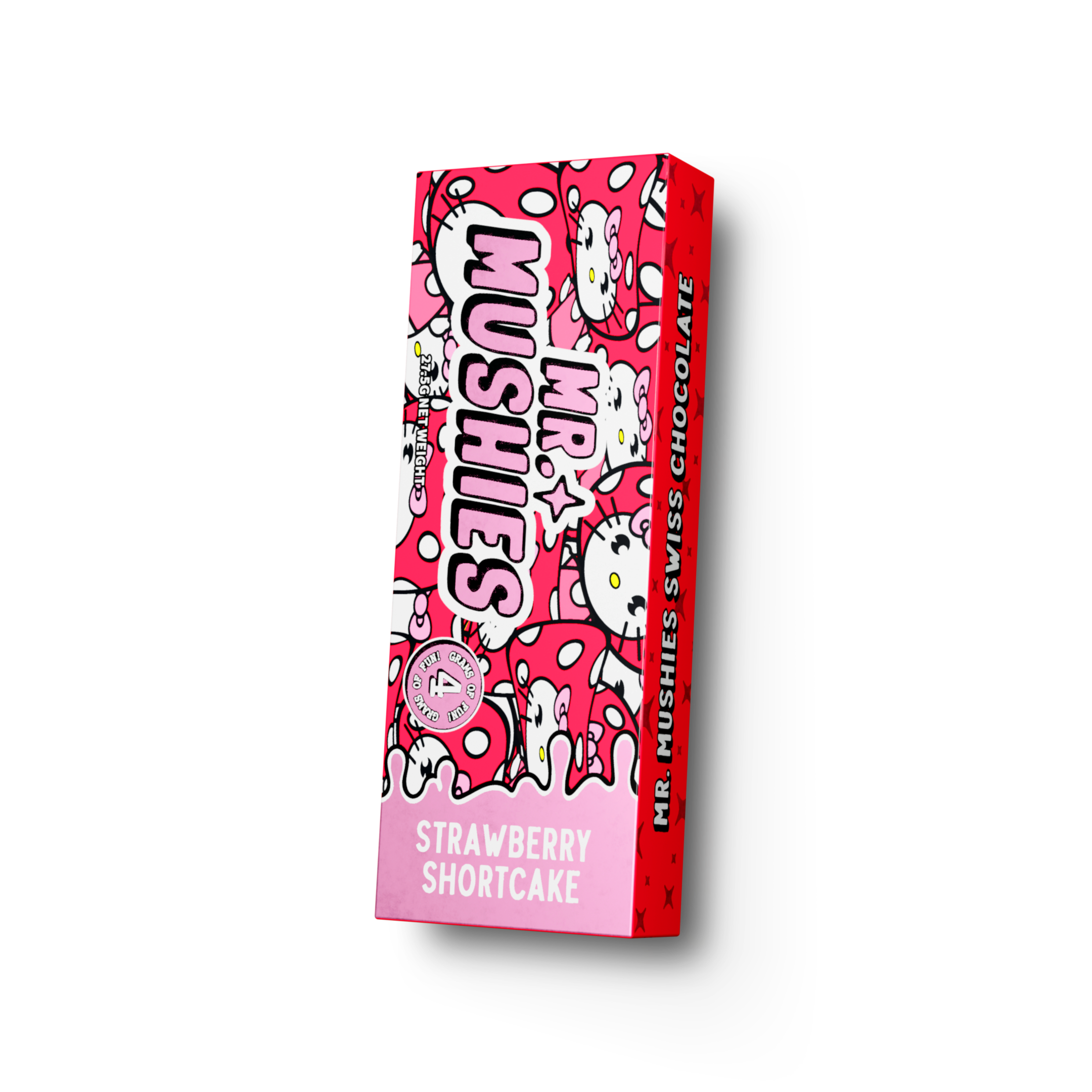 Mr. Mushies Strawberry Shortcake chocolate bar – white chocolate with shortcake biscuits, strawberries, and infused psilocybin